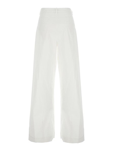 White Pants With Pences In Cotton Blend Stretch Woman