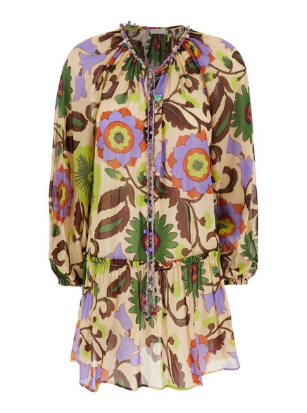 'Marlene' Multicolor Dress With All-Over Floral Motif In Cotton And Silk Blend Woman