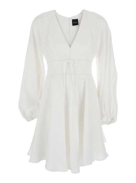 White Dress With V-Neck And Flared Skirt In Tech Fabric Woman