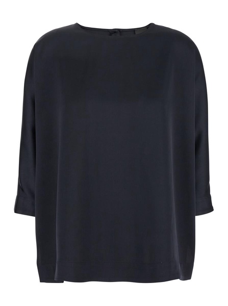 Blue Blouse With Three-Quarter Sleeves In Satin Woman