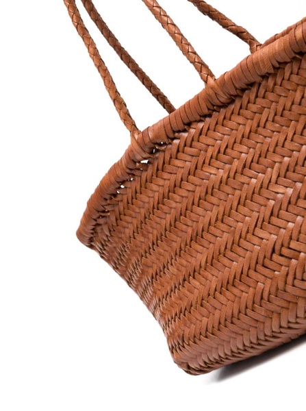 'Triple Jump' Tan Brown Small Tote Bag In Braided Leather Woman