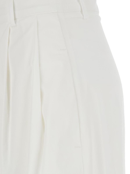 White Pants With Pences In Cotton Blend Stretch Woman