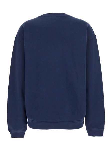 'privacy Please' Blue Crewneck T-shirt With Tonal Logo Embroidery On The Front In Cotton Blend Woman
