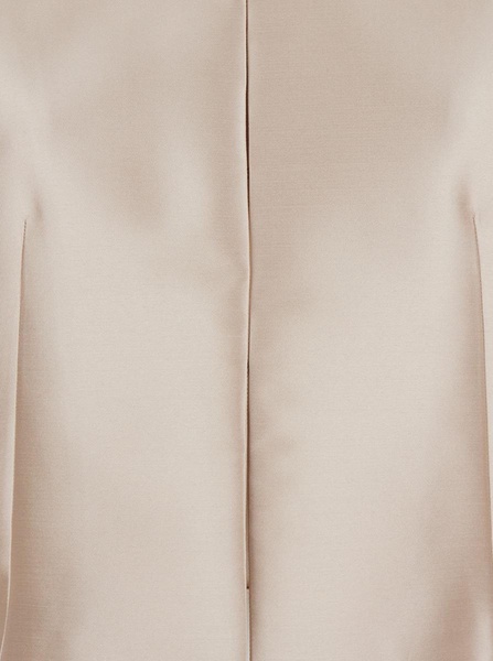 White Crop Jacket with Round Neck and Three Quarter Sleeve in Mikado Fabric Woman