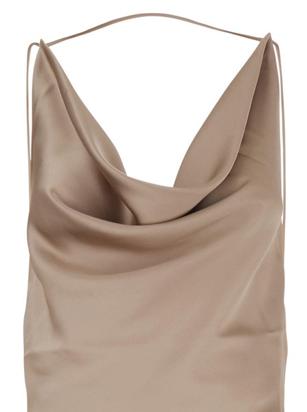 'Vera' Beige Long Dress With Cowl Neck And Open Back In Tech Fabric Woman