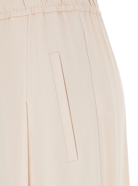 Pink Pants With Elastic Waist And Pences In Viscose Blend Woman