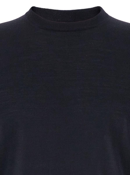 Blue Crewneck Sweater With Ribbed Trims In Wool Man