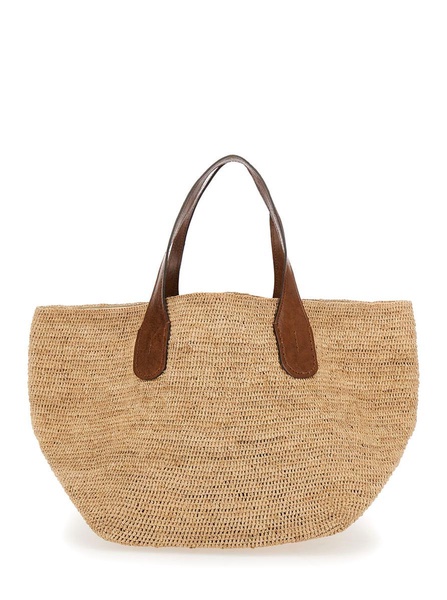 'Tokyo Ii' Beige Shopper With Double Top Handle And Woven Design In Raffia Woman