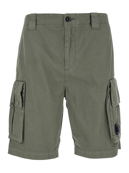 Green Bermuda Pants With Belt Loops And Two Maxi Patch Pockets On The Side In Cotton Man