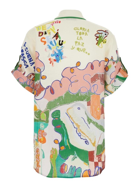 'Nadia' Multicolor Shirt With All-Over Printed Motif In Linen Woman