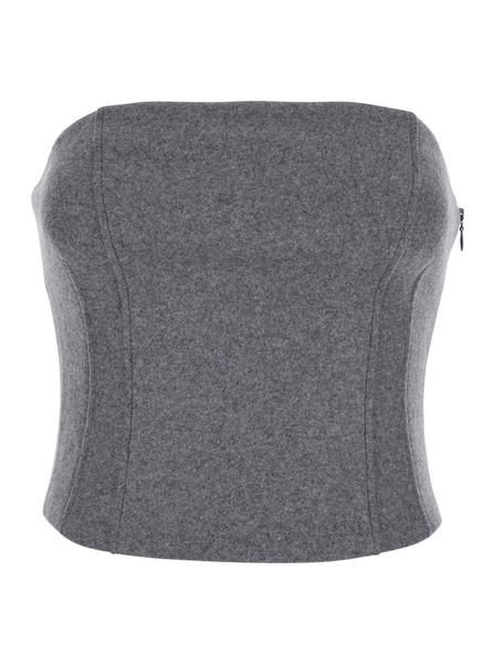 'Selina' Grey Cropped Top With Pence In Wool Woman