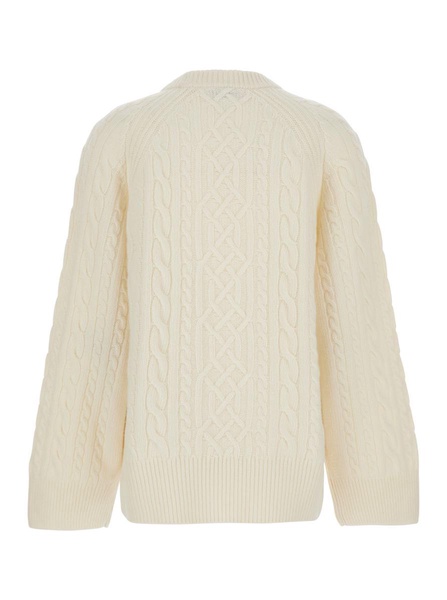 'Klarina Ann' White Crewneck Sweater In Wool Woman