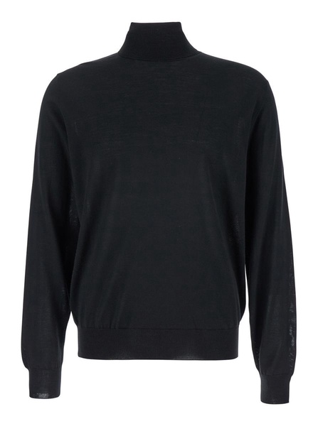 Black Turtleneck With Long Sleeves In Wool Man