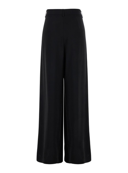 Black Wide Pants With Pences In Fabric Woman