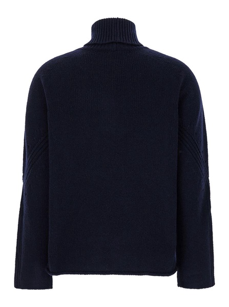 Blue High Neck Sweater In Cashmere Blend Woman