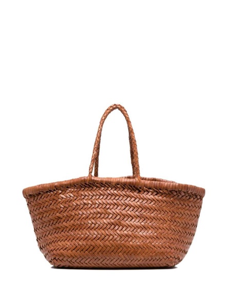 'Triple Jump' Tan Brown Small Tote Bag In Braided Leather Woman