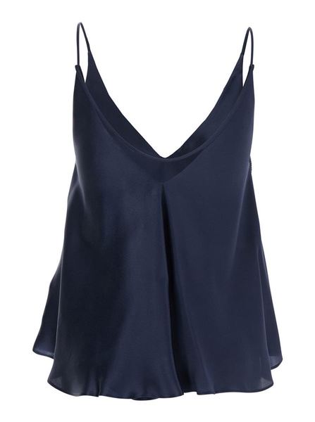 'Etienne' Blue Top With Thin Straps And V-Neck In Silk Woman