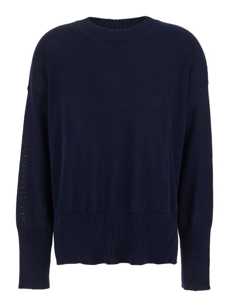 Blue Oversize Crewneck T-Shirt With Dropped Shoulders In Cotton Woman