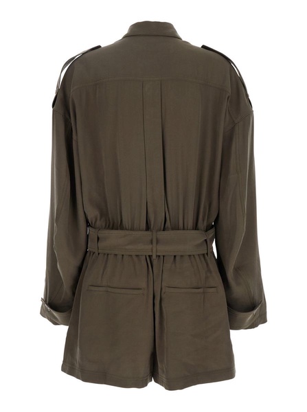 'Vania' Brown Jumpsuit With Classic Collar And Adjustable And Removable Belt In Viscose Blend Woman