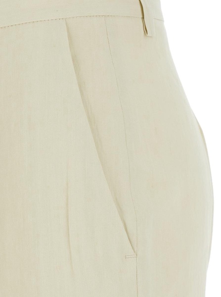 White Pants With Belt Loops In Linen And Viscose Blend Woman
