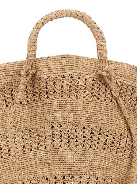 'Sol' Beige Handbag With Woven Design And Open Top In Raffia Woman