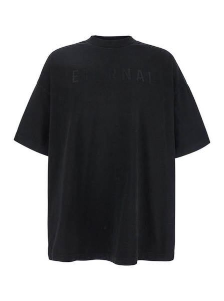 'Eternal' Black Crewneck T-Shirt With Tonal Embroidery On The Front And Logo Patch On The Rear In Cotton Man