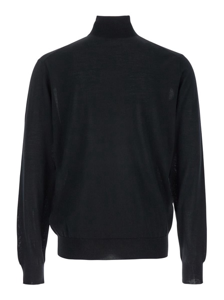 Black Turtleneck With Long Sleeves In Wool Man