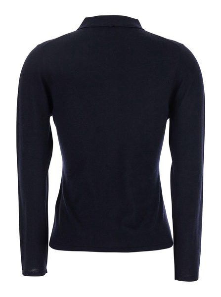 Black Polo Style Sweater With Classic Collar In Wool Woman