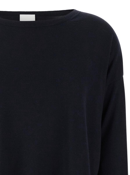 Blue Pullover With Boart Neckline In Wool Woman