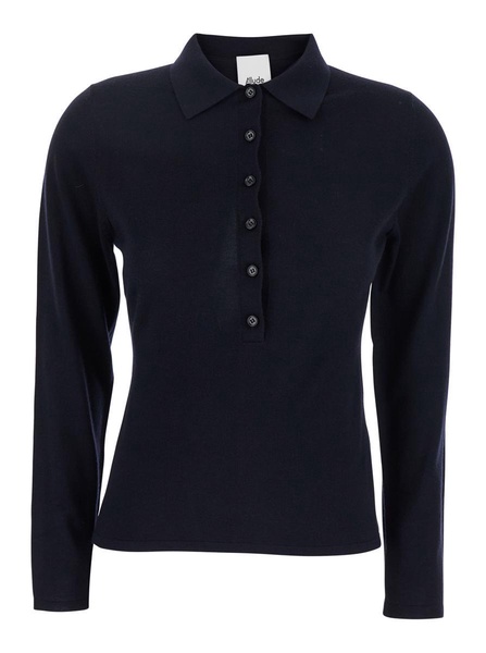 Black Polo Style Sweater With Classic Collar In Wool Woman