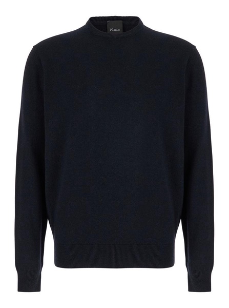 Dark Blue Crewneck Sweater In Merino Wool And Silk Blend Man