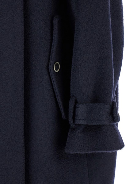 Blue Single-Breasted Long Coat With Scarf In Wool Blend Woman