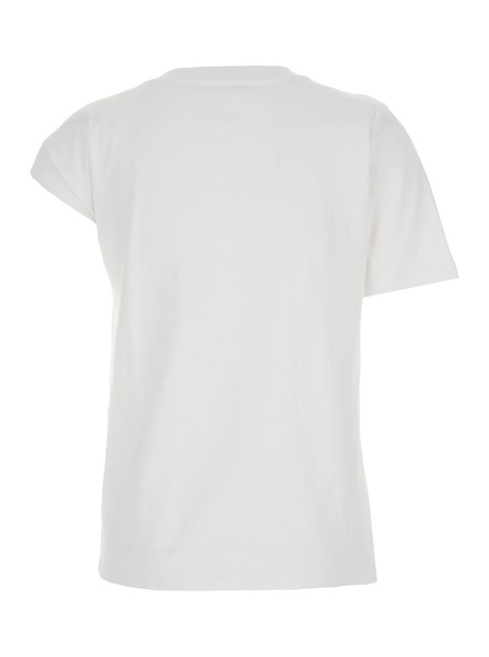 White T-Shirt With Round Neck And Chain Detail On The Neckline In Cotton Woman