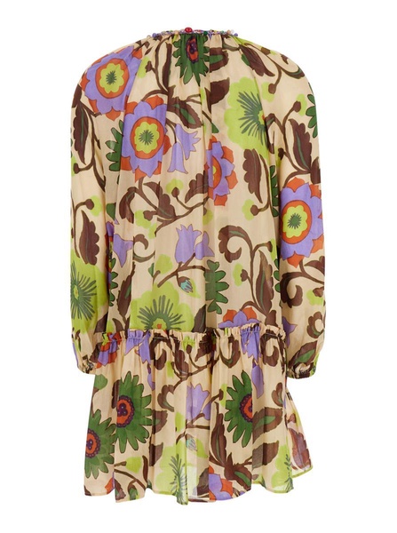 'Marlene' Multicolor Dress With All-Over Floral Motif In Cotton And Silk Blend Woman