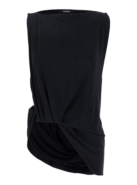 'Le Haut Peplo' Black Top With Square Neck And Cut-Out On The Side In Viscose Blend Woman