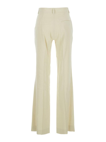 White Pants With Belt Loops In Linen And Viscose Blend Woman