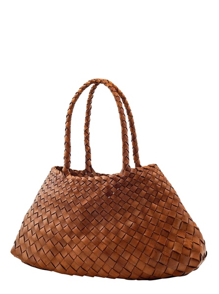 'santa Croce' Brown Shoulder Bag With Logo Charm Detail And Interwoven Design In Leather Woman