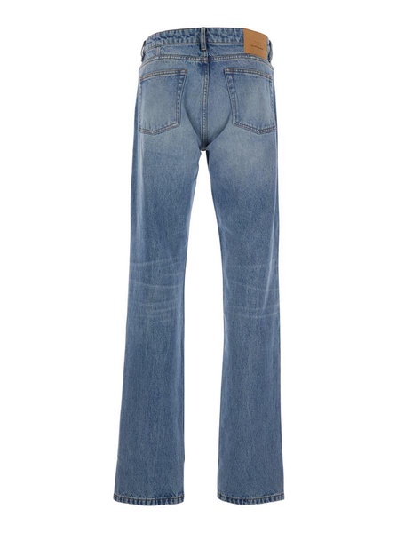Blue Jeans With Belt Loops And Logo Patch On The Rear In Denim Man