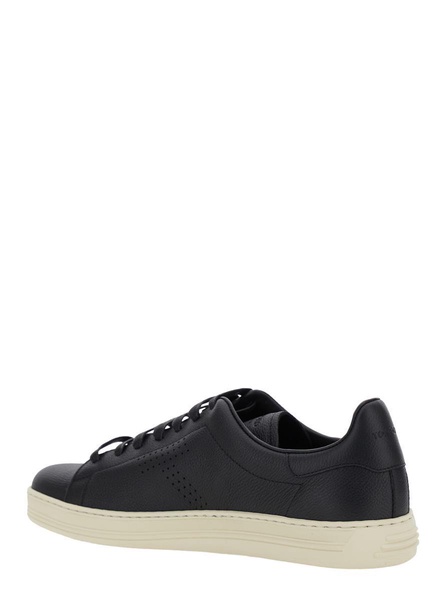 Tom Ford 'Warwick' Black Sneaker With Perforated T Detail On The Side In Leather Man