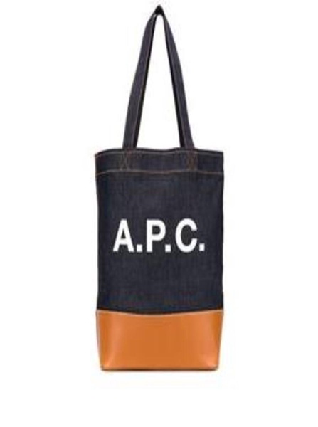 'Axel' Blue And Brown Handbag  With Logo Print In Denim Woman