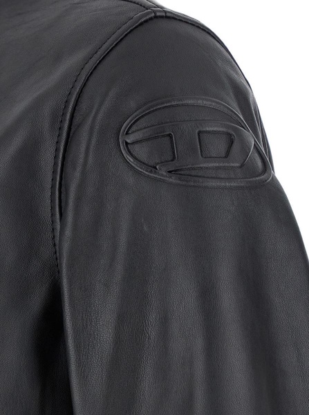 Black Bomber Jacket With D Logo Detail In Leather Man
