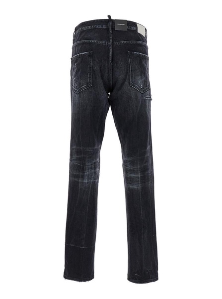 'Cool Guy' Black Five-Pocket Jeans With Rips In Cotton Denim Man