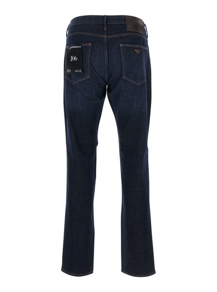 Blue Five Pocket Jeans With Logo Patch On The Back In Denim Man