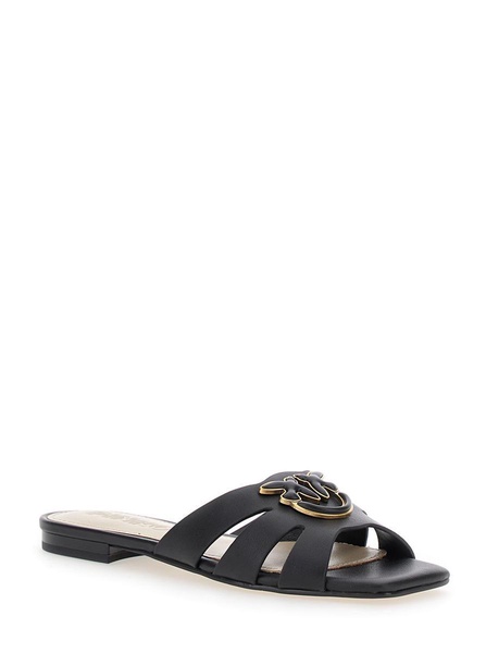 'Marli 09' Black Sandals With Love Birds Diamond Cut Plaque And Cut-Out Details In Leather Woman