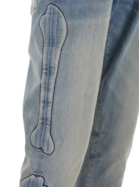 '3D Bones' Light Blue Jeans with 3D Detail on the Side and Logo Lettering on the Rear in Denim Man