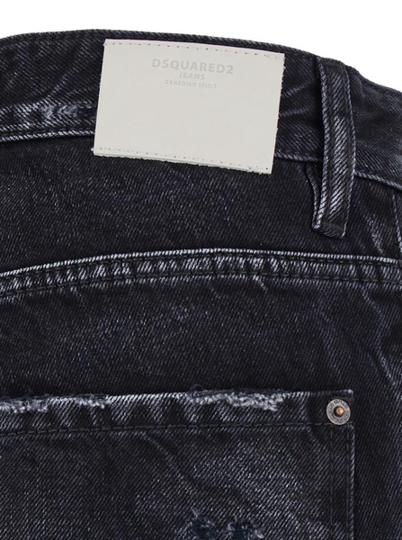 'Cool Guy' Black Five-Pocket Jeans With Rips In Cotton Denim Man