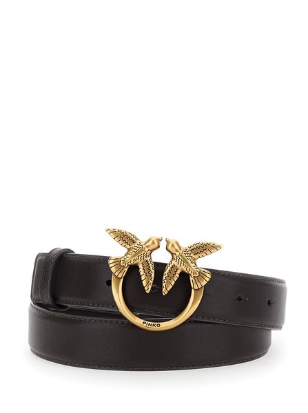 'Love Birds' Brown Belt With Logo Buckle In Leather Woman