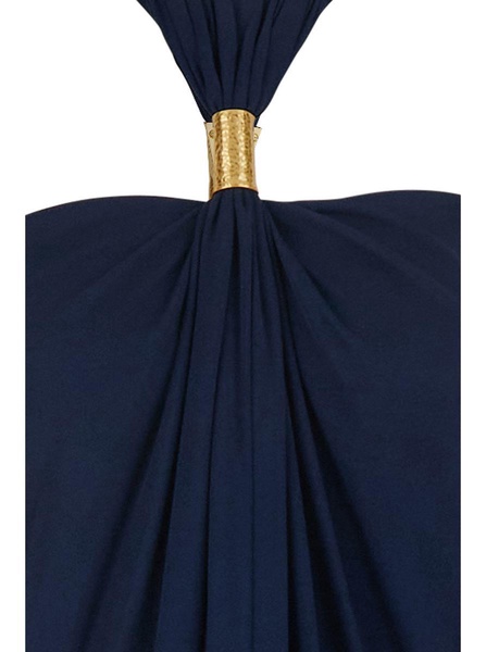 'Halterneck' Blue Long Dress With Neckline And Open Back In Viscose Jersey Woman