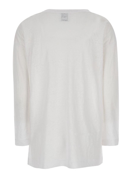 White Shirt With Boart Neckline In Linen Woman