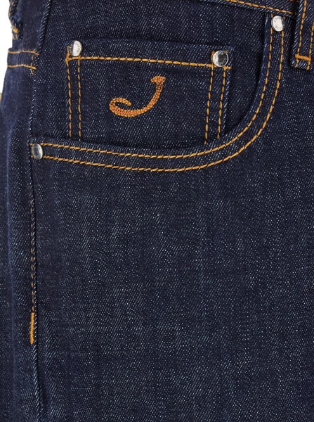 Dark Blue Jeans With Logo Patch On The Back In Stretch Cotton Man